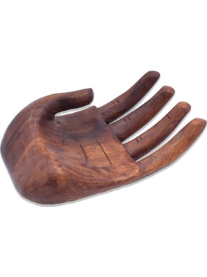 Hedicaret Ahşap Peçetelik El Şeklinde Tik Ağacı El Yapımı Tek Parça