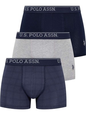 U.S. Polo Assn. Desenli Lacivert Gri 3'lü Erkek Boxer 80263