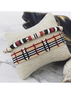 DM Miyuki Burberry Model Miyuki Fimo Bileklik Takımı