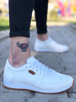Pabucmarketi Bağcıklı Sneakers Beyaz Erkek Casual Spor Ayakkabı