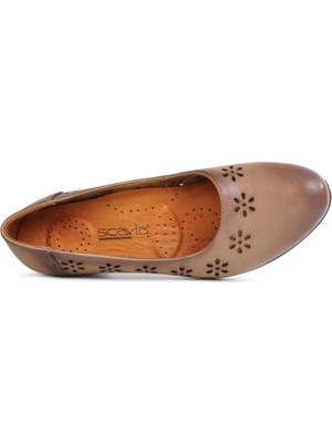 Pabucmarketi Krem Rengi Deri Kadın Günlük Ayakkabı