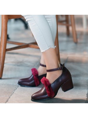 Pabucmarketi Bordo Kadın Topuklu Ayakkabı