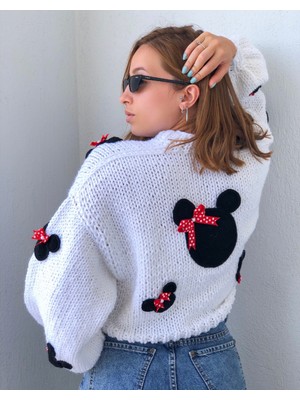 Organic Mira Kadın Mickey Mouse Beyaz Hırka Oversize Ceket