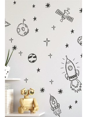 Lizpo Decor Uzay Roket Duvar Astronot Füze Duvar Sticker Bebek ve Çocuk Odası Dekoratif Duvar Çıkartma