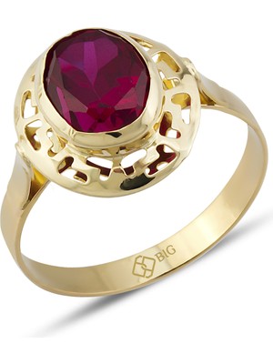 BigGold Altın Grek Ruby Renk Yüzük 8X10 mm 22