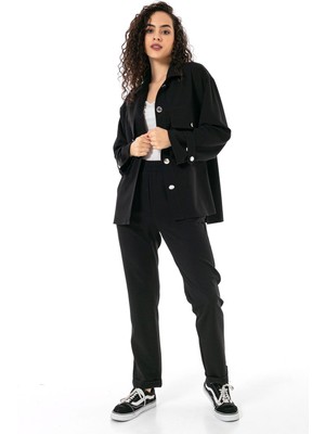 Disentis Modest Kadın Gömlek Pantolon Siyah Double Takım