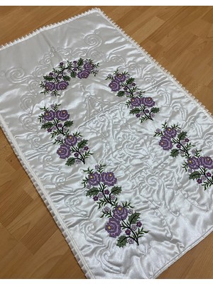 Ayhan Ayhanhomekrem*lila Çeyizlik Kaneviçe Işleme Nakışlı Saten Seccade