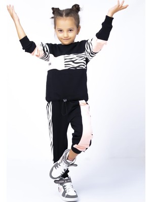 Junior Baby Kız Çocuk Lüx Seri Pembe Zebra Desenli Fashion Eşofman Takımı