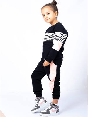 Junior Baby Kız Çocuk Lüx Seri Pembe Zebra Desenli Fashion Eşofman Takımı