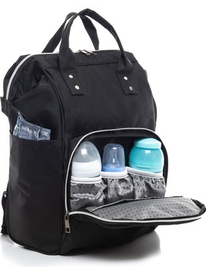 Tangmoda Siyah Erkek Bebek Bakım Çantası Termos Bölmeli Bebek Bezi Taşıma Çantası