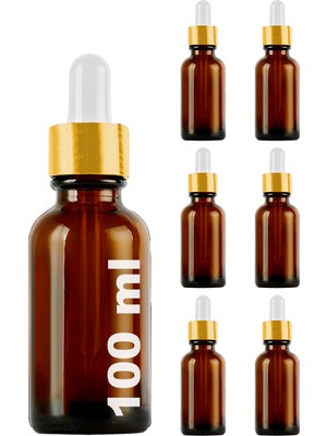 Afracam 100 cc Amber Damlalık Metal Gold Sızdırmaz Kapaklı 100 ml Dropper Cam Serum Şişesi 6 Adet