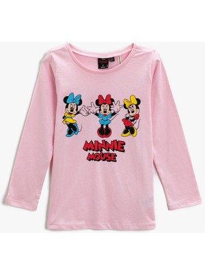 Koton Minnie Mouse Baskılı Lisanslı Uzun Kollu Tişört Pamuklu