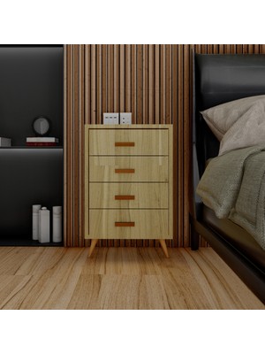 Ünüvar Konsept Emre Dört Çekmeceli Komodin - Meşe