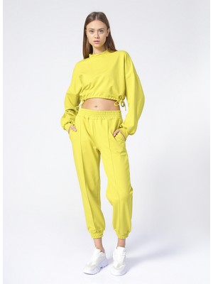 Limon VENEZYA Dik Yaka Düşük Omuz Yeşil Kadın Sweatshirt