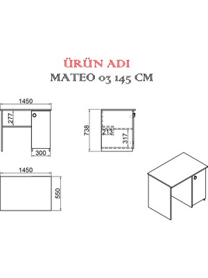 Kalender Dekor Mateo 145 cm Çalışma Masası