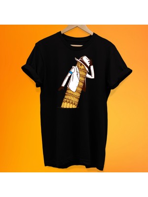 Remonz Michael Jackson Pisa Tower Baskılı %100 Pamuk Oversize T-Shirt Büyük Beden Tişört