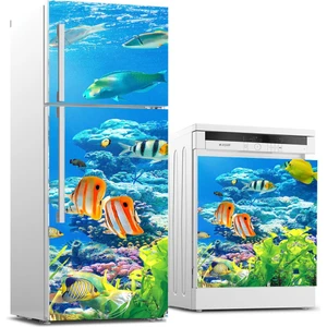 Sticker Art Buzdolabı ve Bulaşık Makinası Beyaz Eşya Sticker Kaplama Balıklar Deniz