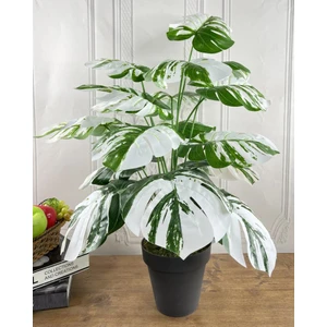 Yapay Ağaç Salon Bitkisi Beyaz Monstera 70 cm 18 Yaprak Antrasit Saksıda Deve Tabanı