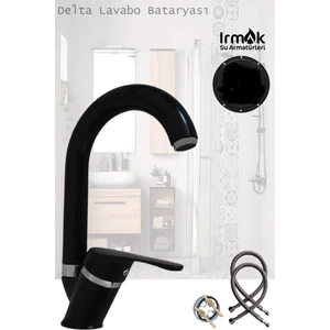 Irmak Lavabo Bataryası Siyah Musluk Armatür Batarya Eviye Pirinç Gövde Delta Kol El Yıkama Musluğu