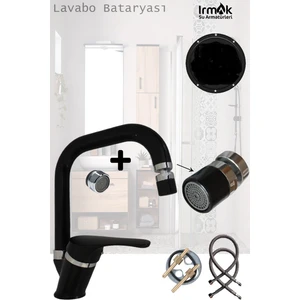 Irmak Lavabo Bataryası Armatür Musluk Siyah Renk Köşe Borulu Pirinç Musluk Batarya Eviye Mutfak