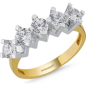 Sembol Gold 5 Taş Yüzük Sarı Altın Swarovski