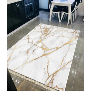 STY Home Beyaz Gold Kaymaz Tabanlı Yıkanabilir Halı Kilim Yolluk Mablet