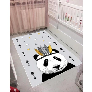 STY Home Panda Çocuk Kaymaz Tabanlı Makinede Yıkanabilir Halı Kilim Yolluk Gri