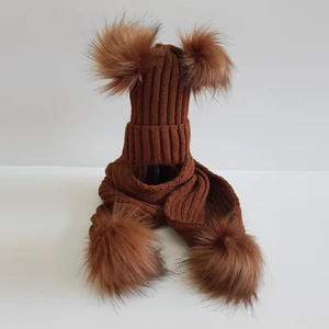 Mimol Bebek Unisex Ponponlu Triko Atkı Bere Takımı, Bebek-Çocuk
