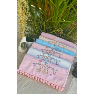 Ayhanhome 6’lı Kadife Ponponlu Kafes Nakışlı  30 x 50 cm Çeyizlik Mutfak Havlu Seti