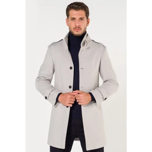 Ezel Yaka Kışlık Kırçıllı Beyaz Kaşe Kaban