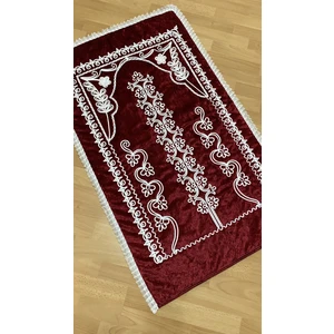 Ayhanhome Kırmızı Kadife  Çeyizlik Gelin Seti Seccadesi