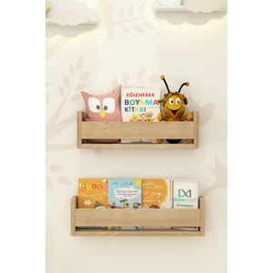 Montessori Tekli 2 Raf Mdf Koyu Meşe Çocuk Odası Eğitici Kitaplık Dekomotif