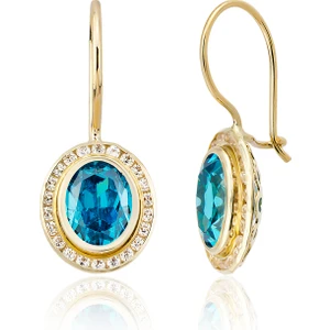 BigGold Altın Kanallı Akuamarin Renk Küpe