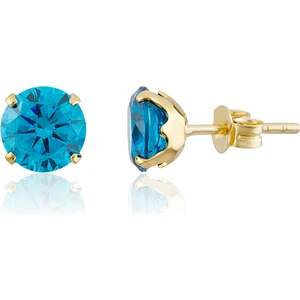 BigGold Altın 7 mm Tırnaklı Aqua Marine Renk Vidalı Küpe