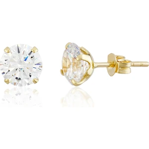 BigGold Altın 7 mm Tırnaklı Beyaz Renk Vidalı Küpe