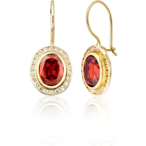 BigGold Altın Kanallı Garnet(Kırmızı) Renk Küpe