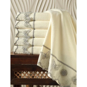 Ayhanhome 3D Kelebek Güpürlü 3'lü Pamuk 50 x 90 cm   cm El ve Yüz Havlu Seti