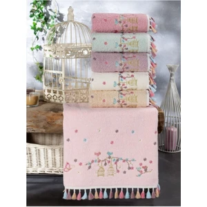 Ayhanhome Pamuklu Flora Kafes Nakışlı Püsküllü 6'lı 50 x 90 cm   Cmel Yüz Havlu Seti