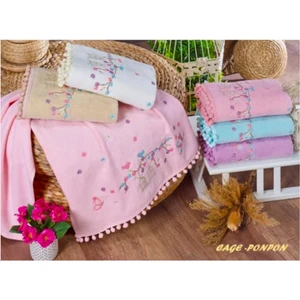 Ayhanhome 6'lı Kadife Kafes Nakışlı Ponponlu 50 x 90 cm   Cmkutulu Çeyizlik El Yüz Havlu Seti