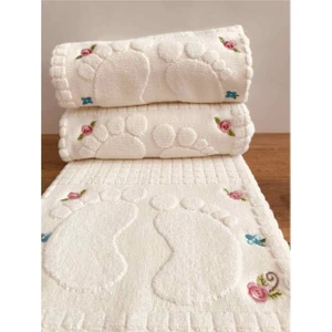 Ayhanhome 3 Adet Krem Nakışlı Ayak Havlusu Pamuk Ölçü: 50 x 70 cm