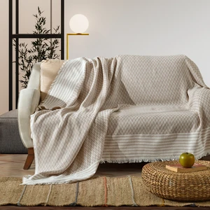 Zigzag Natural Keten Koltuk Örtüsü | Koltuk Şalı Çekyat Örtüsü