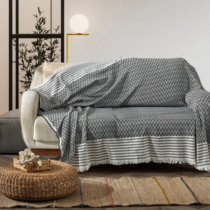 Zigzag Natural Keten Koltuk Örtüsü | Koltuk Şalı Çekyat Örtüsü