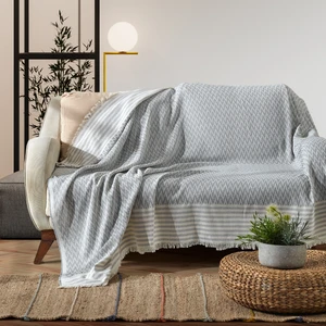 Zigzag Natural Keten Koltuk Örtüsü | Koltuk Şalı Çekyat Örtüsü