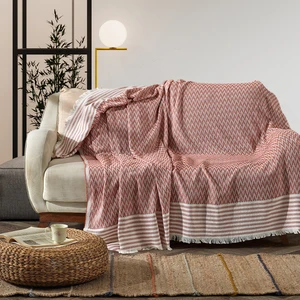 Zigzag Natural Keten Koltuk Örtüsü | Koltuk Şalı Çekyat Örtüsü