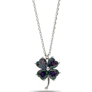 Parmas Design Kadın Mistik Topaz Yonca Tasarım 925 Ayar Gümüş Kolye