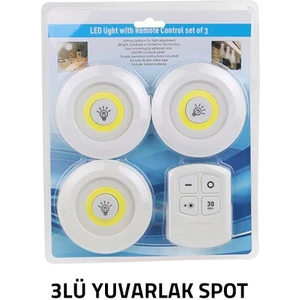 Uzaktan Kumandalı Pilli Spot LED Kablosuz Beyaz 3 Lü Set
