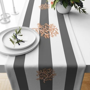 Lux Vie Runner 40*140 Cm Çizgili  Desenli Kalın Keten Dokuma Marin Masa Örtüsü Runner