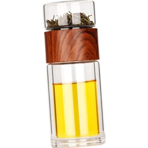 360ml Çift Bölmeli Cam Çay Demleme Şişesi -Ahşap (Yurt Dışından)