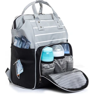 Tangmoda Gri Unisex Bebek Bakım Çantası Termos Bölmeli Bebek Bezi Taşıma Çantası