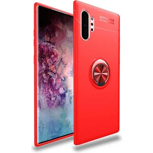 Samsung Galaxy Note 10 Plus Yüzüklü Manyetik Ravel Kılıf Nano Ekran Koruyucu Full Setkırmızı